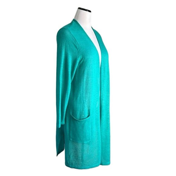 J. Jill Women’s Linen Blend Lightweight Green Open Front Long Cardigan  1X - Picture 3 of 9